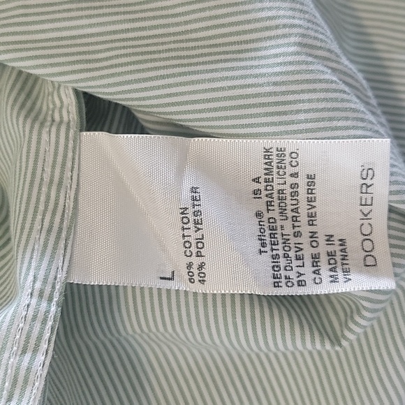 Dockers Short Sleeve Button Down Green White Collared Shirt - Picture 6 of 7